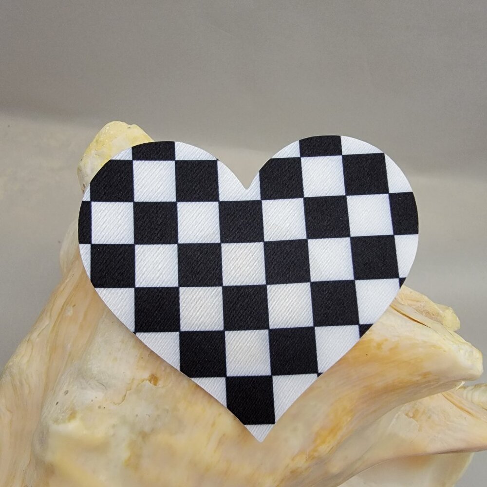 Pair Black and white checkerboard heart pasties nipple covers sexy design soft